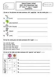 English Worksheet: 2nd term 7th grade 1st exam paper