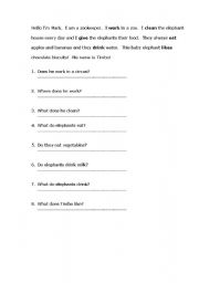 English worksheet: A small text to practise the present simple, 