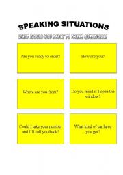 English Worksheet: Speaking situations 2