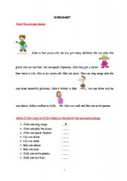 English worksheet: CAN ABILITY