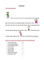 English Worksheet: CAN ABILITY