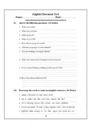 English worksheet: English Placement Test