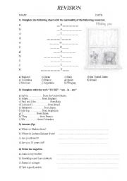 English worksheet: Revision of Countries, Nationalities and verb TO BE + - ?