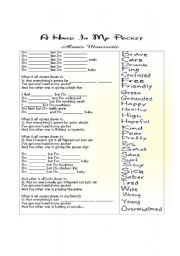 English Worksheet: A Hand In My Pocket