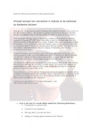English Worksheet: Michael Jackson reading comprehension