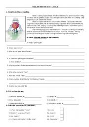 English Worksheet: Test on the PAST SIMPLE of TO BE