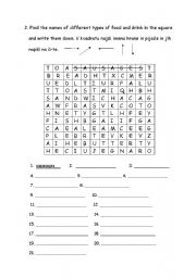English Worksheet: Food and Drink word grid