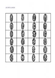 English Worksheet: Rune cards to cut up and use with Rune symbols and meanings