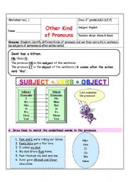 English Worksheet: subject and object pronouns