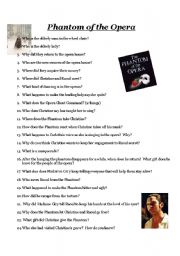 English Worksheet: Phantom of the Opera