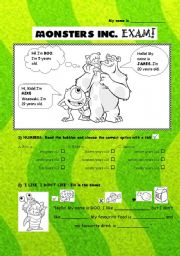 English Worksheet: Monsters Inc. Exam! (2nd)