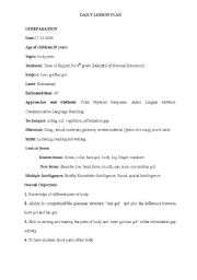 English Worksheet: !!!!!!!! lesson plan about the body parts  !!!!!!! ( applied)
