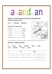 English Worksheet: using a and an