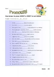 English Worksheet: Pronouns (Object or Subject)