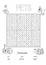 English Worksheet: Pets word search