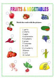 English worksheet: fruits and vegetables