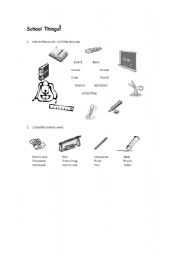 English worksheet: School things