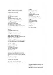 English worksheet: bad girls song