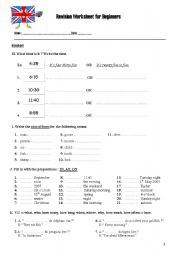 English Worksheet: REVISION WORKSHEET FOR BEGINNERS - Part II