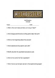 English worksheet: Mythbusters Episode Anaylsis