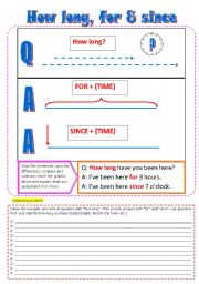 English Worksheet: How long, for & since - poster, oral and written tasks, guide, suggestions *fully editable **keys included - ((3 pages))