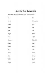 English Worksheet: Match the Synonyms