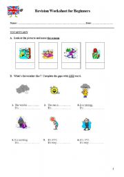 English Worksheet: REVISION WORKSHEET FOR BEGINNERS - PART 1A