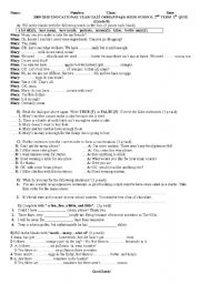 English Worksheet: 2009-2010 EDUCATIONAL YEAR QUIZ FOR THE  IInd TERM for ANATOLIAN HIGH SCHOOLS, CLASS 9 STUDENTS