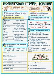 English Worksheet: PRESENT SIMPLE TENSE - POSITIVE FORM