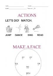 English Worksheet: actions and make face