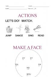 English worksheet: actions and make face