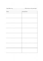 English worksheet: Simple past tense speaking and writing activity Adult ESL
