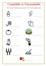 English Worksheet: Countable or Uncountable