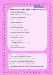 English Worksheet: Modals in situations: simple and perfect