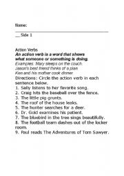 English Worksheet: action verbs