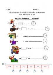 English Worksheet: what time is it? What do they do?