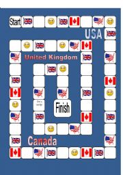 English Worksheet: Board Game: UK/USA/Canada