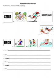 English worksheet: Present continuous board game 
