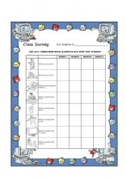 English Worksheet: Class Survey