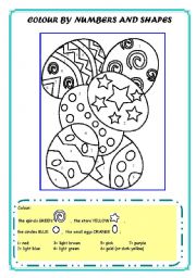 English Worksheet: COLOUR BY NUMBERS AND SHAPES
