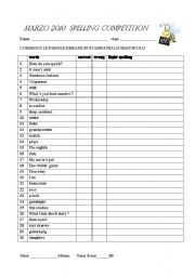 English Worksheet: written spelling competition
