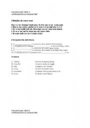 English Worksheet: APPEARANCE AND CHARACTER TEST