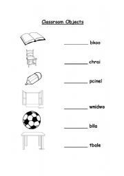 English worksheet: classroom objects