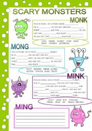 English Worksheet: SCARY MONSTERS (body parts, has got) 