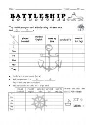 English Worksheet: Past Tense Battleship