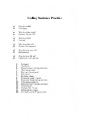 English worksheet: Feeling Sentence Worksheet!!!