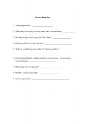 English worksheet: Partner interview  - getting to know your classmates