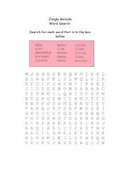 English worksheet: Jungle Animals: Word Search