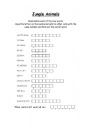 English Worksheet: Jungle Animals Puzzle