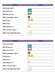 English worksheet: Questions and answers 1st level